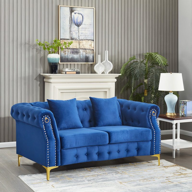 Frotten 65'' Velvet Loveseat, Blue