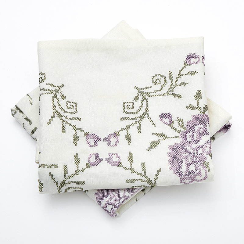 Rose Embroidered Pillow Cover, Lilac