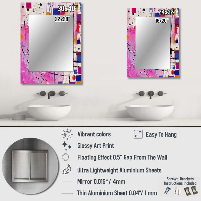 Pink Cubism Unleashed - Cubism Mirror, Pink Unique Wall Mirror, Printed Metal Art, 32" x 24"