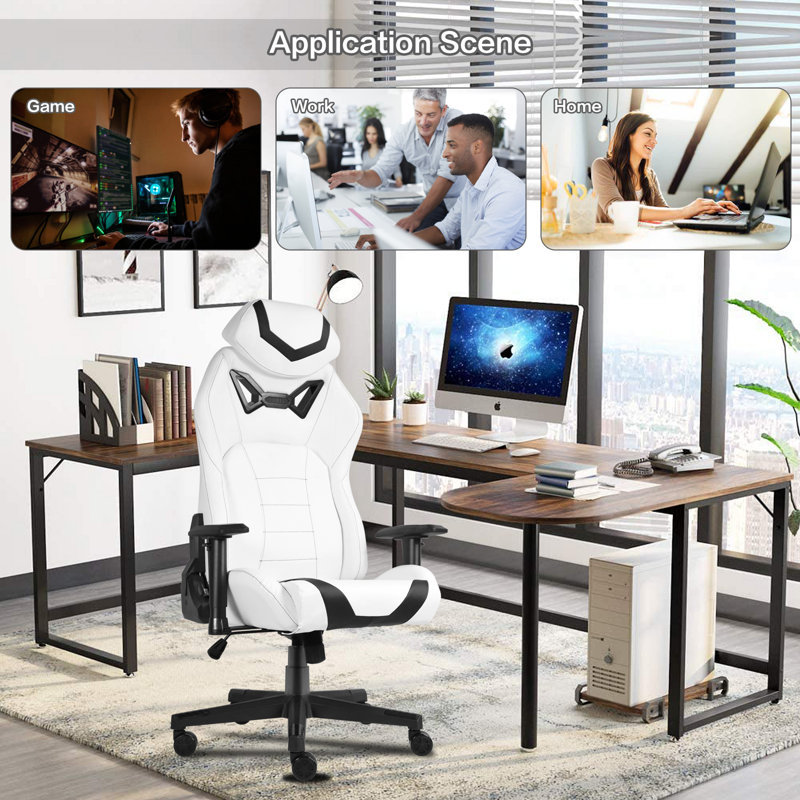 Fauteuil de jeu et de course pivotant ergonomique Inbox Zero, Blanc