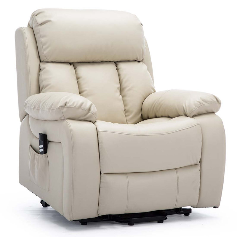 96cm Wide Lift Assist Standard Recliner with Massager, Dual Motor Lift Assist, Cream