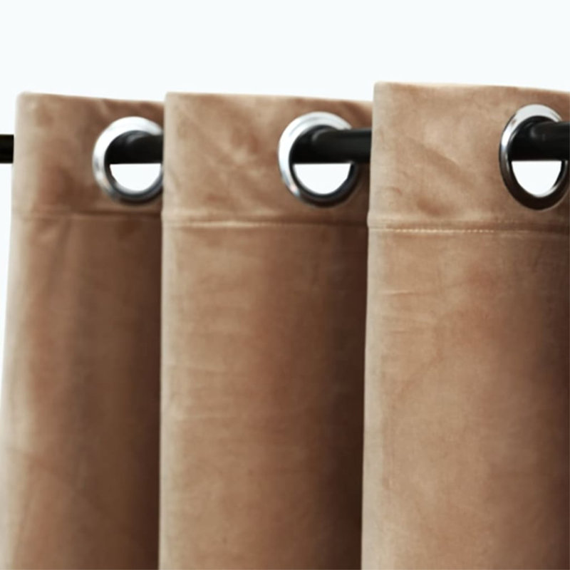 Bertello Velvet Blackout Curtains with Rings, Beige, 37" W x 63" L