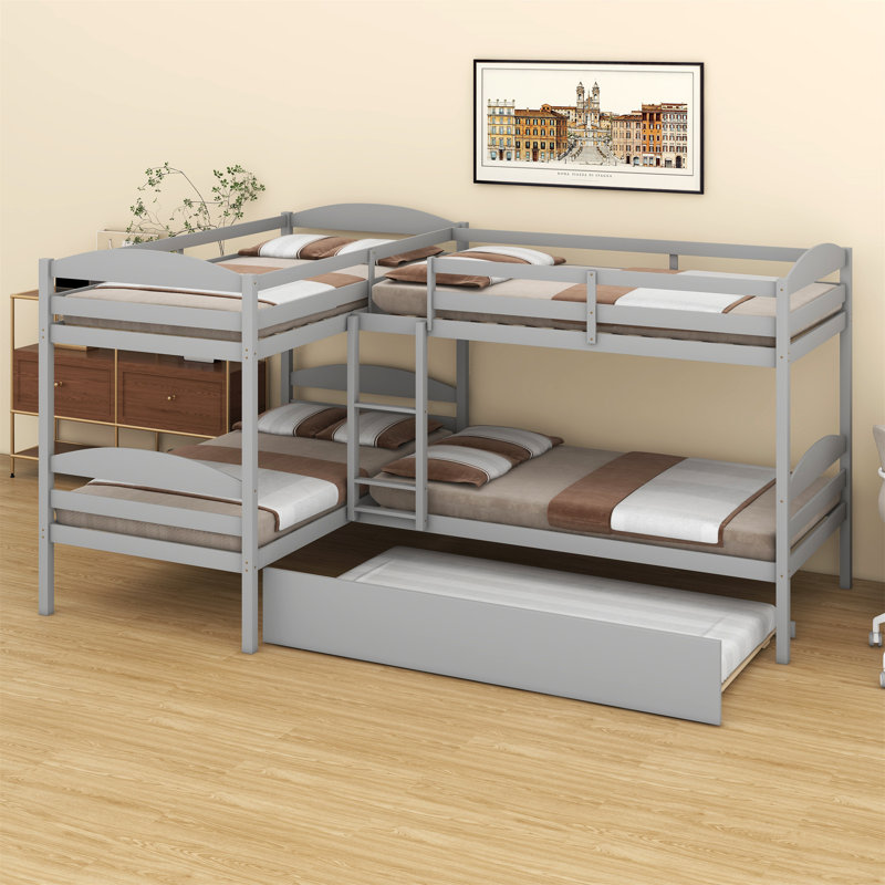 L-Shaped Bunk Bed With Trundle, Gray