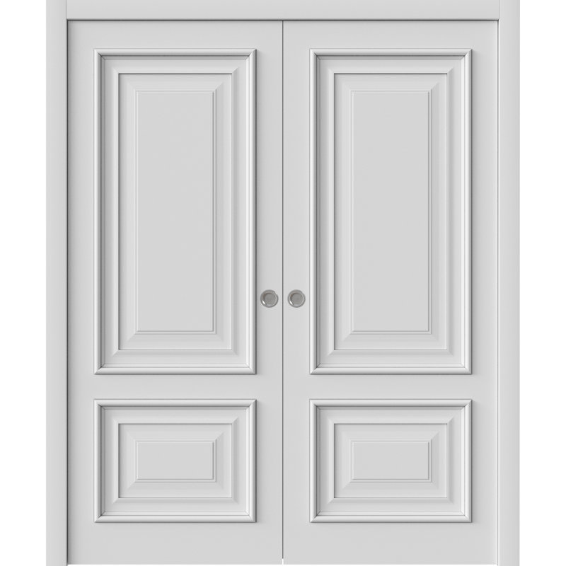 Portes coulissantes à double poche | Émail blanc IMPERial 1822 | Ensemble de quincaillerie de rail | Portes intérieures de chambre à coucher en bois massif