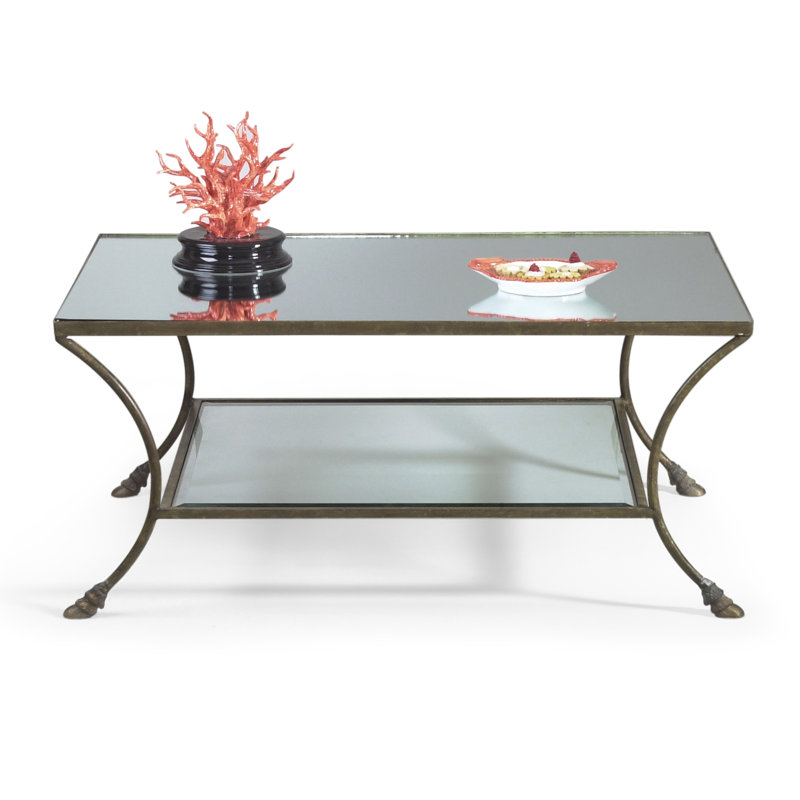 Clear Mirrored Glass Rectangular Coffee Table with Storage Shelf