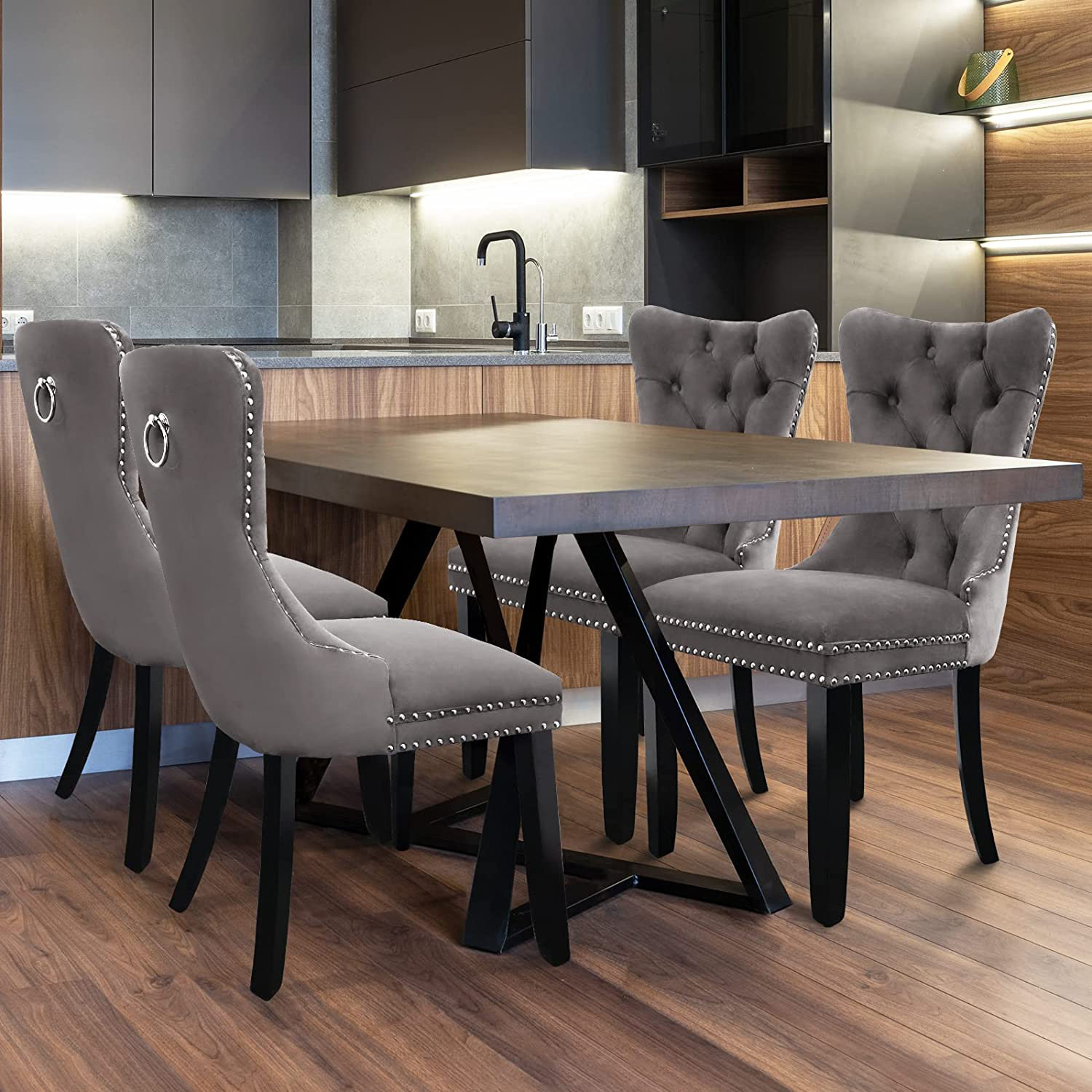 Gray tufted deals dining room chairs