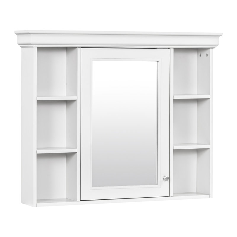 Armoire de rangement murale blanche 35 po x 28 po avec porte miroir, Blanc