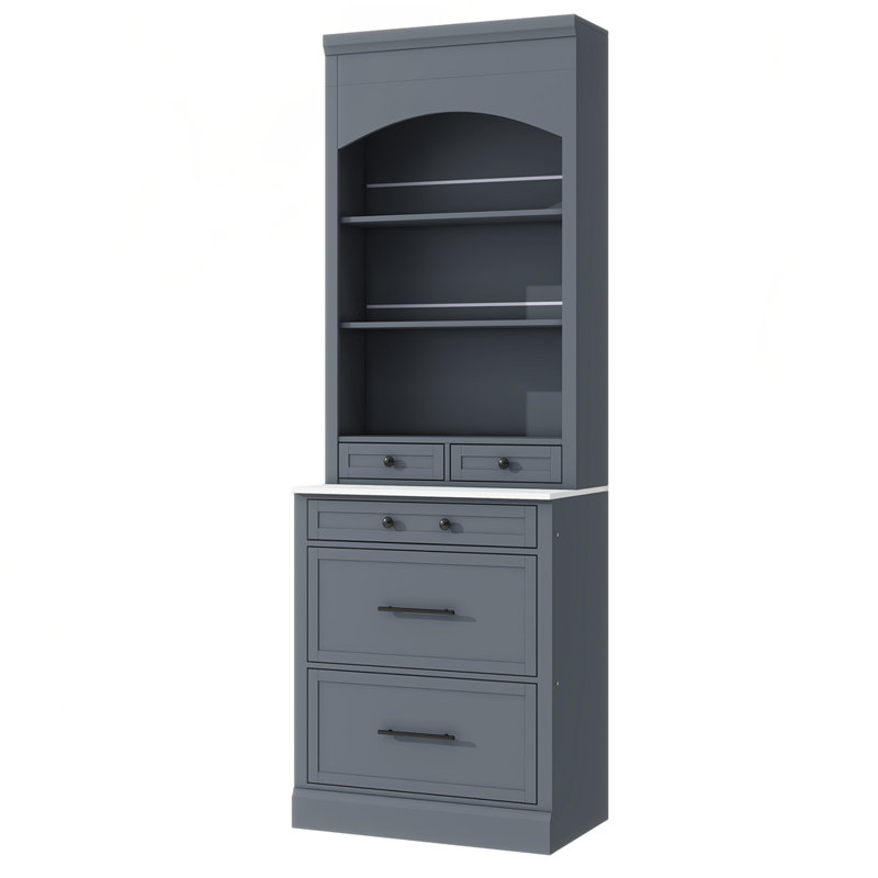 Grande armoire de rangement autoportante avec plateau en faux marbre de 83,7 po de hauteur, Gris