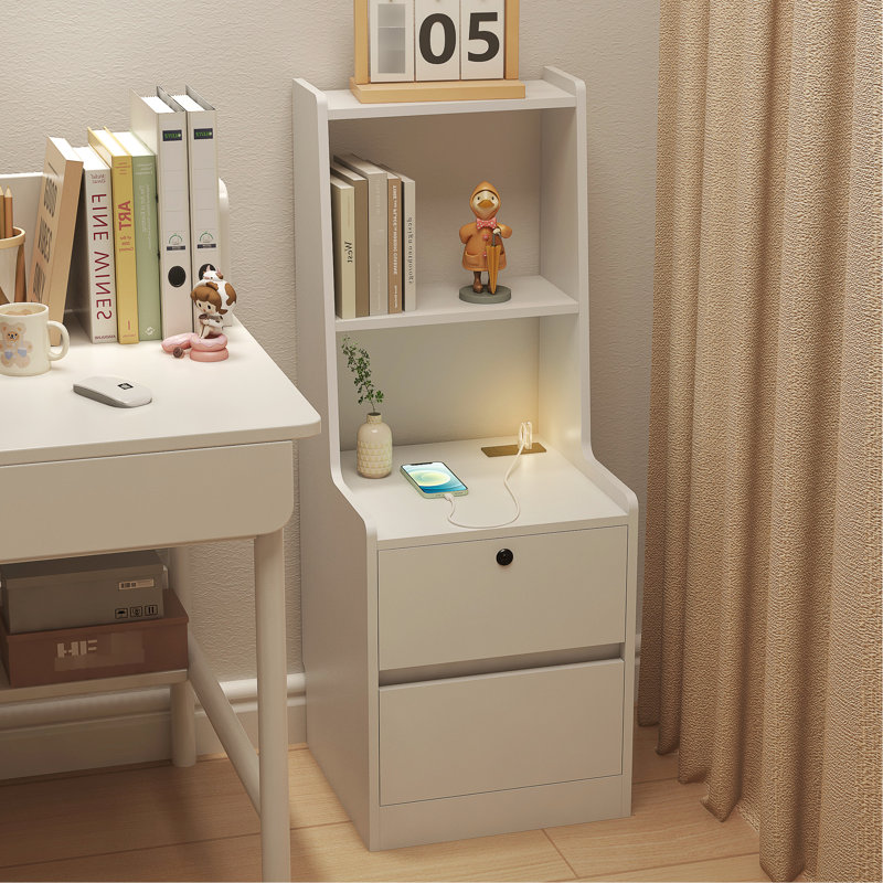 Table de chevet blanche avec armoire verrouillable et station de charge, nuit, ports de rangement pour chambre à coucher