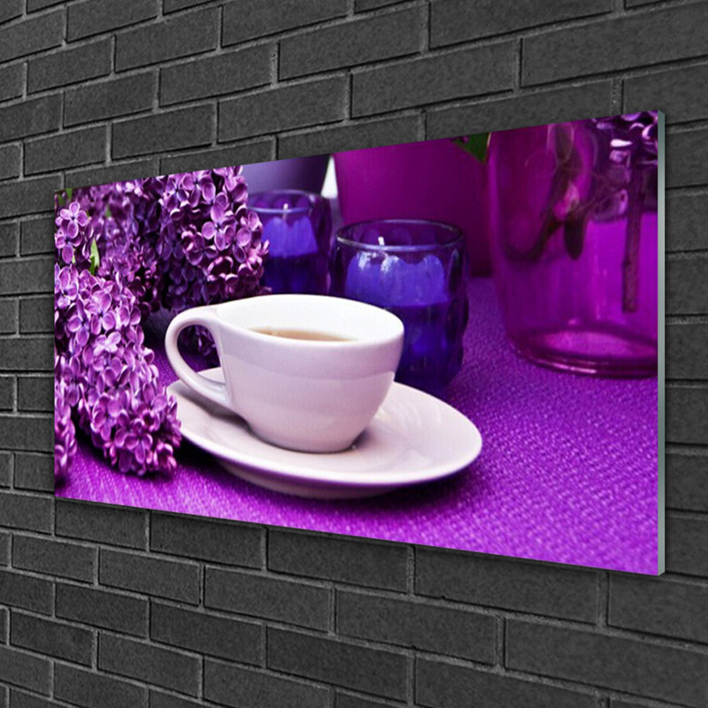 Glass Print Wall Art 100X50cm Image Printed On Glass Decorative Wall Picture Behind Toughened / Tempered Safety Real Glass For Kitchen & Living Room Theme: Cup Flowers Floral