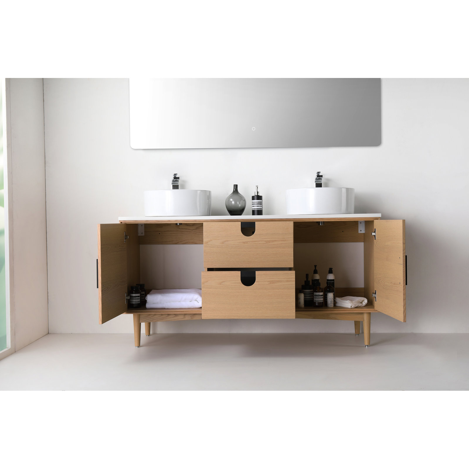 Antonina 60" Double Bathroom Vanity, Whitewash Oak