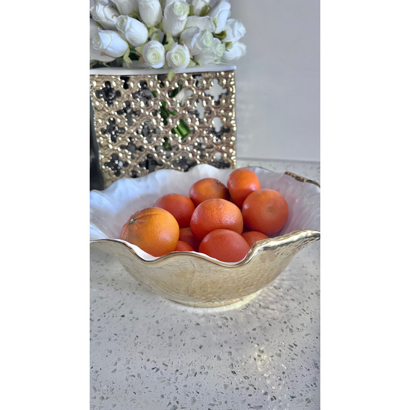 New Bone China Salad Bowl With Gold Scalloped Edge