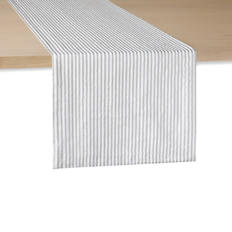 KATE SPADE NEW YORK Hand Painted Shirting Stripe Table Runner 15"x72" Silver/White, Silver/White