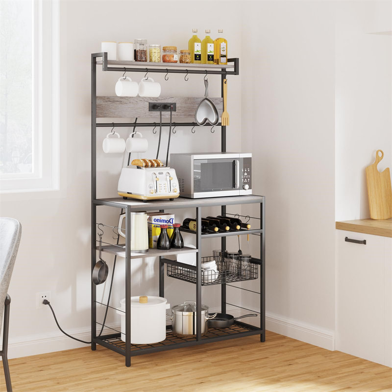Ernisha 35.4'' Metal Standard Baker's Rack with Microwave Compatibility, Gray