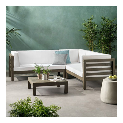 ensemble modulaire d'extérieur en bois avec coussins, blanc