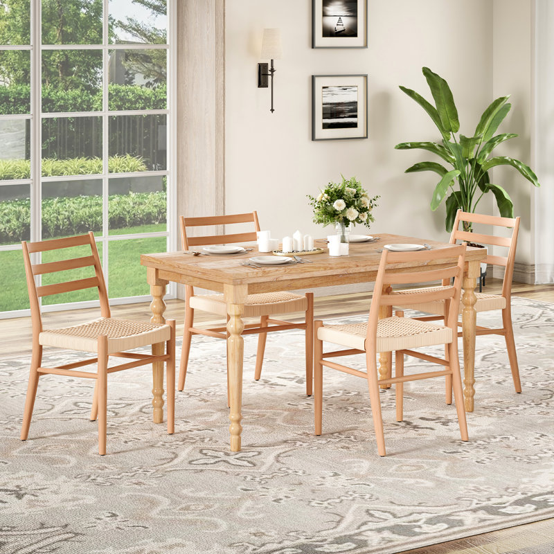 4 - Person Solid Wood Solid Wood Top Four Leg Dining Set, Beige, Natural, Natural
