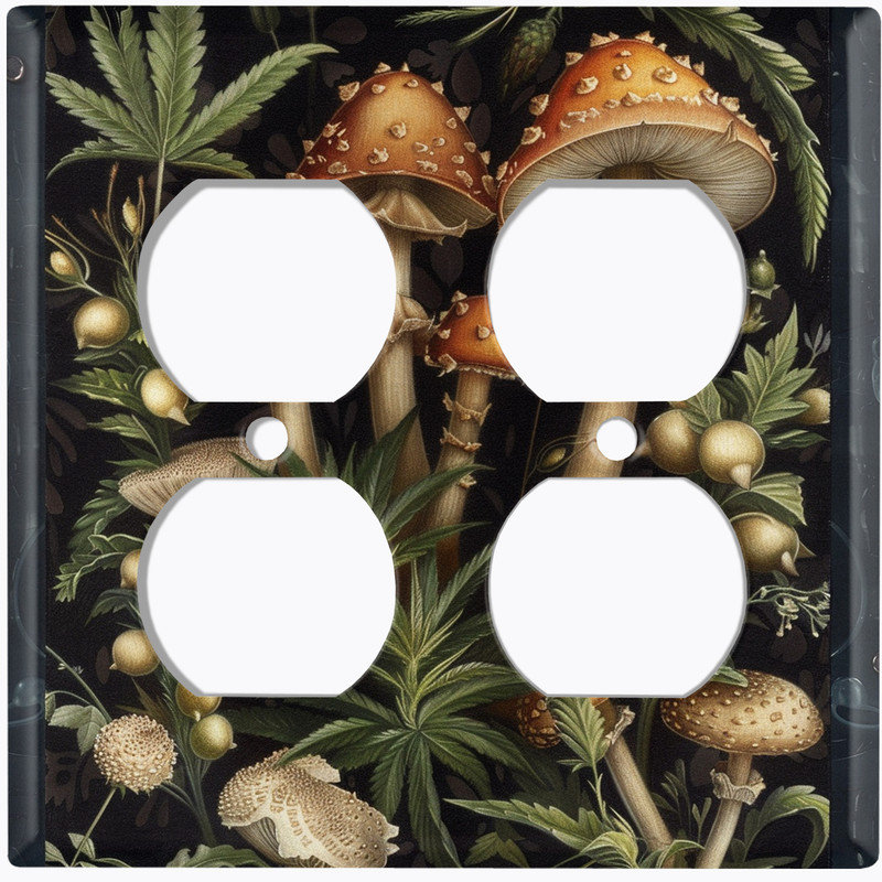 Couvercle de plaque d'interrupteur en métal; Rectangle 2 bandes US standard - Champignon forêt, #9 Double Duplex Outlet