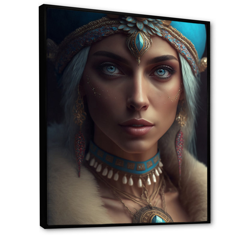 Femme aux yeux bleus V sur toile, H 40 po x l 30 po x P 1,5 po, Cadre flottant noir