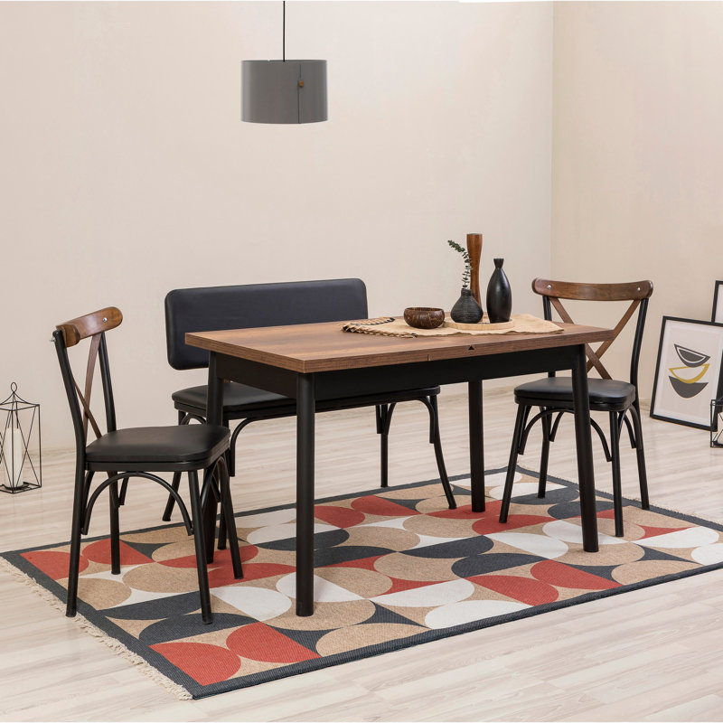 Bohlman Extendable Dining Table & Chairs Set (4 Pieces), Black | 100% Melamine Coated Particle Board, Table Size: 47.2 x 30.3 x 29.5 in (Open Size: 60.2 in) | Stylish Leatherette Chairs, Beech Wood Legs, Perfect for Modern Dining Rooms