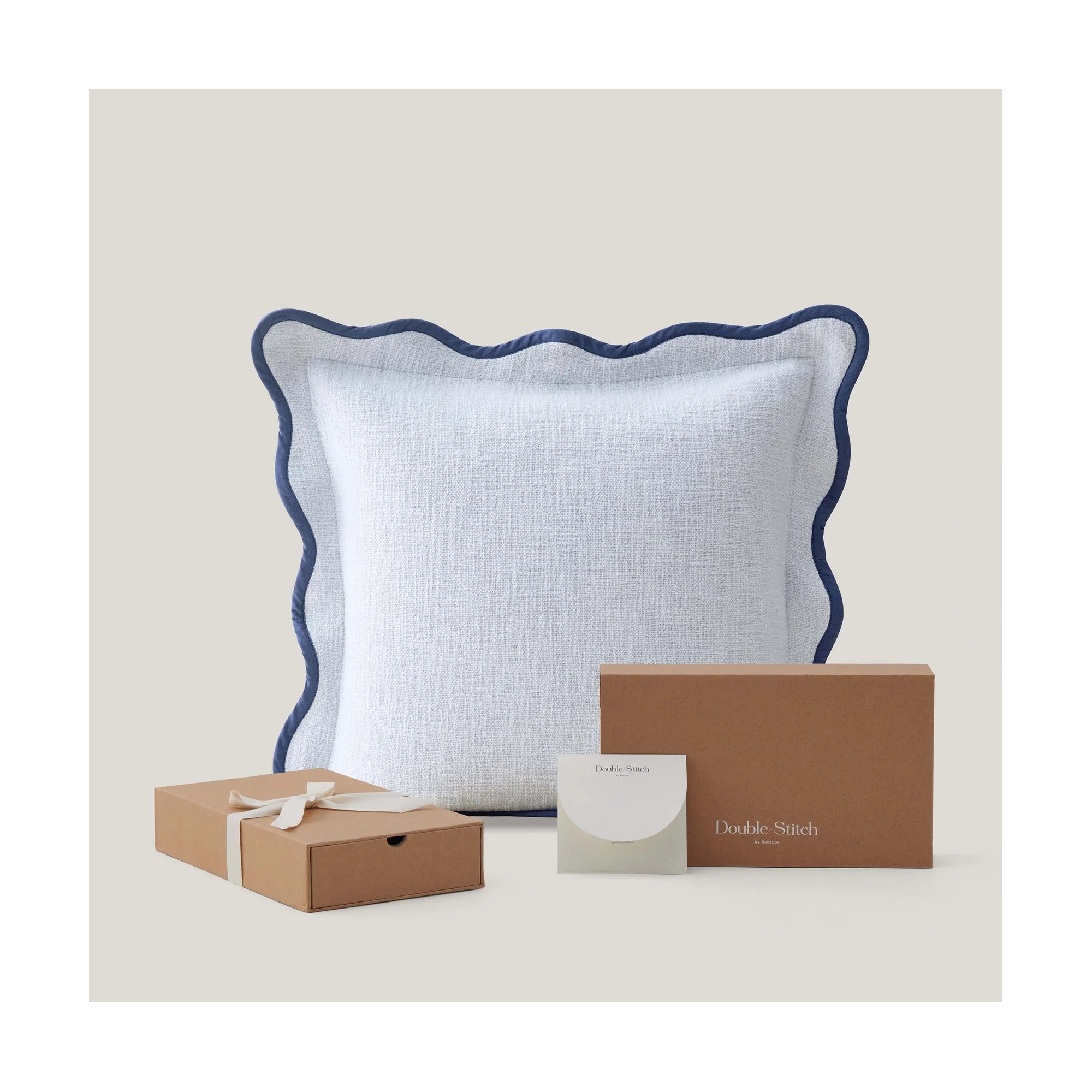 Double Stitch Scalloped Cotton Throw Pillow , Arctic Blue
