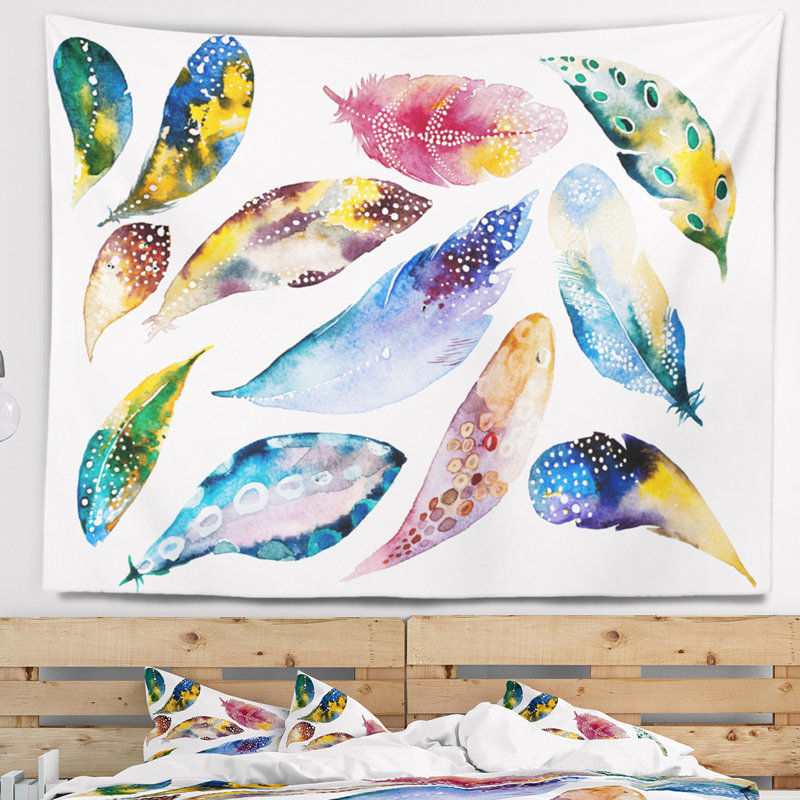 Tapisserie à plumes aquarelle, H 32 po x l 39 po