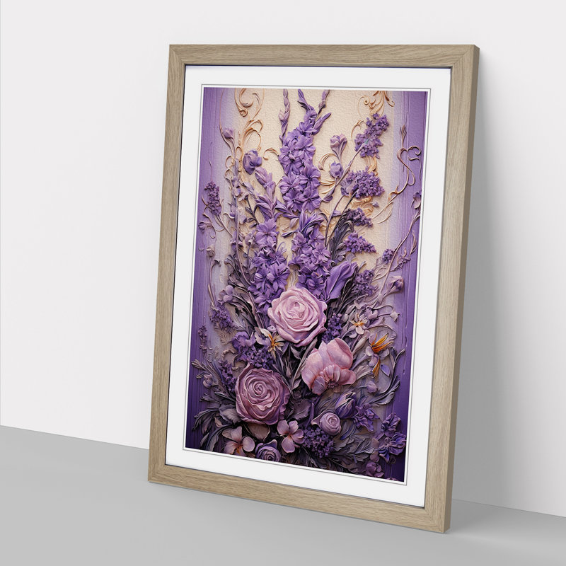 Lavender Flower Baroque - Single Picture Frame Print on Wood, Oak Framed, 34cm H x 25cm W x 2cm D