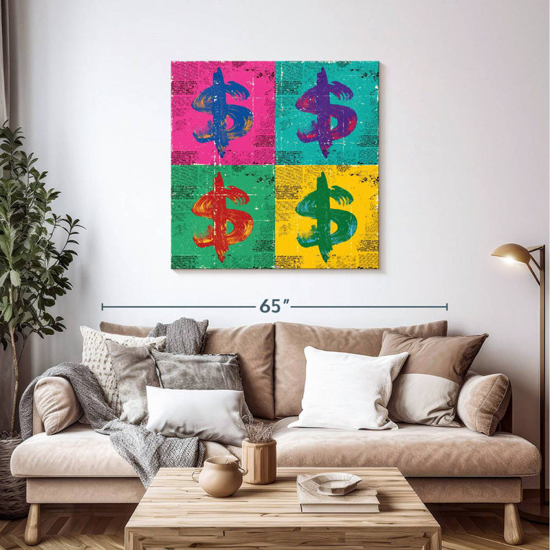 Kerner Grungy Dollar Signs, 39" H x 39" W