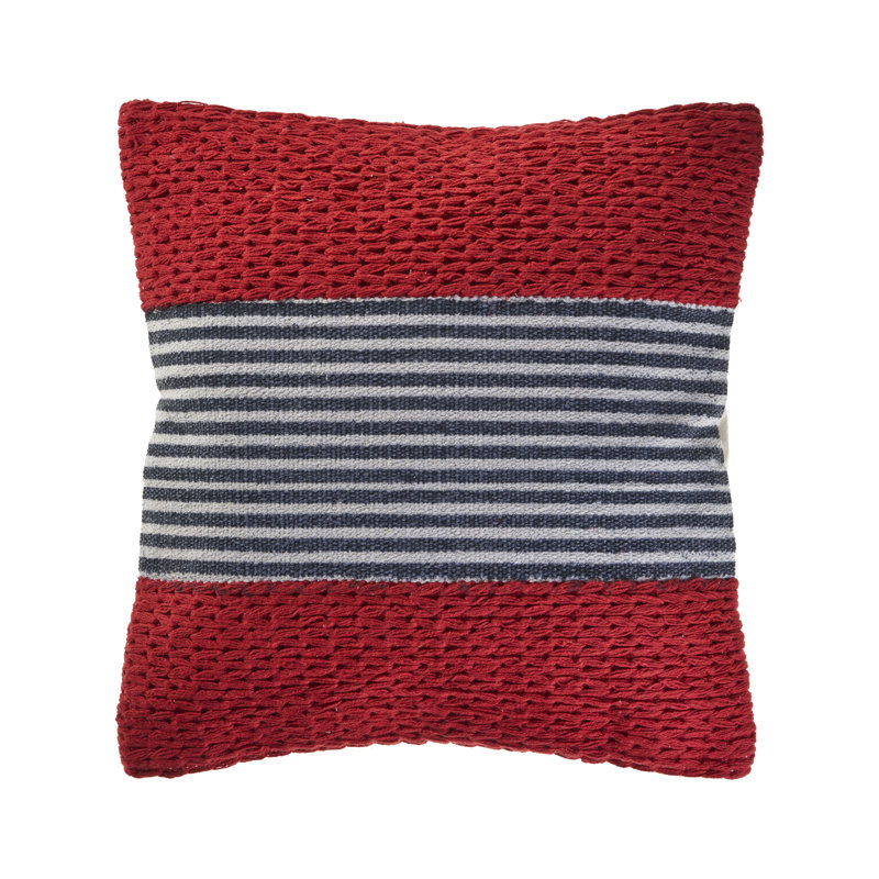 Red and Blue Nautical Striped Square Throw Pillow