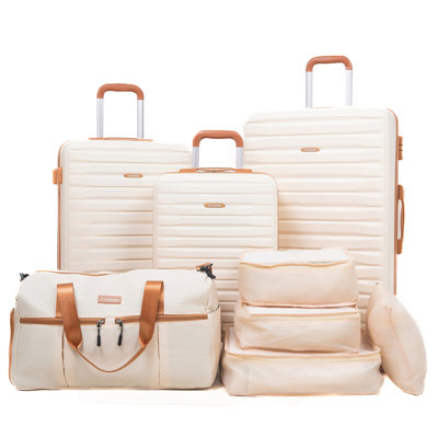 Ensemble de 8 pièces (sac de mise en forme 20 po 24 po 28 po + 19 po + sac de rangement 4 pièces), ensemble de valises rigides à roulettes en ABS avec verrou TSA Valise de bagage à main Valise durable de couleur assortie