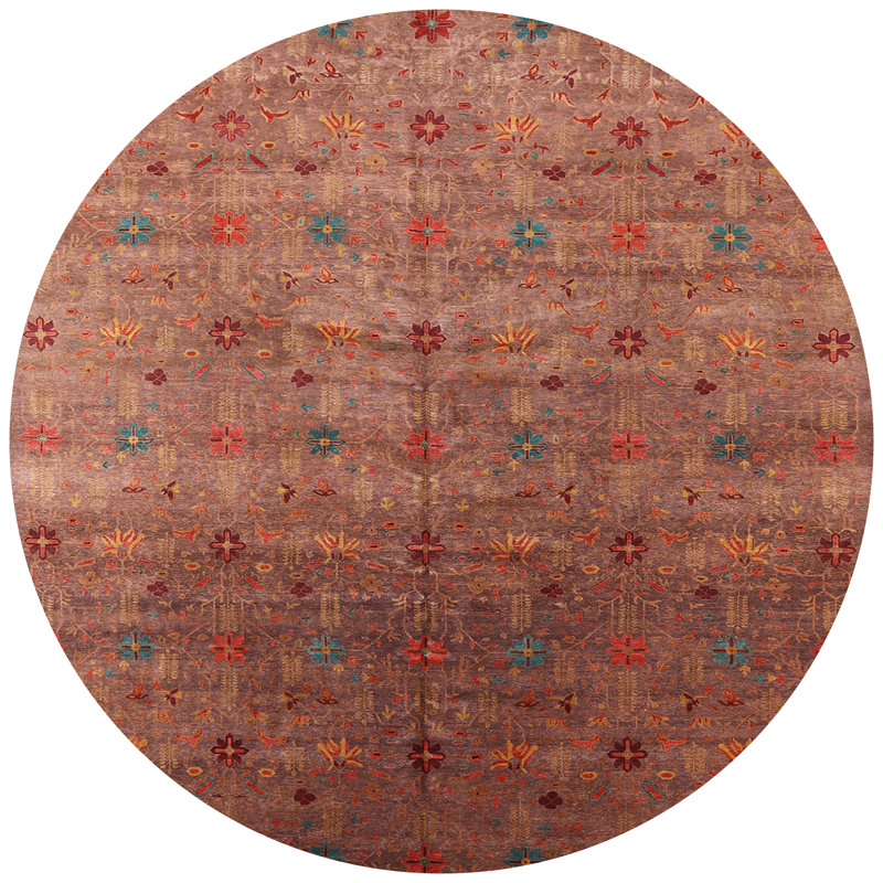 Tapis rouge à motif floral, Rond 6 pi