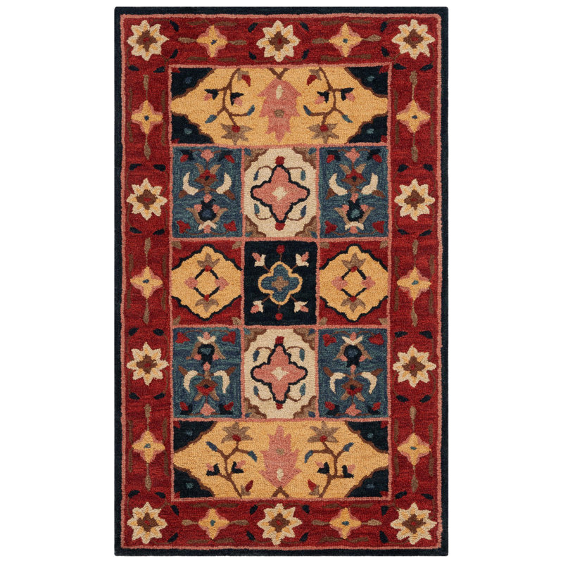 Hand Tufted Wool/Cotton/Latex Oriental Rug in Red/Gold, Rectangle 3' x 5'