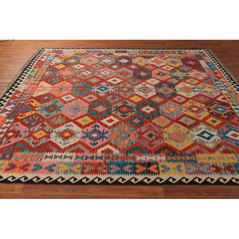 Tapis kilim à motif géométrique tissé à la main 8 x 10