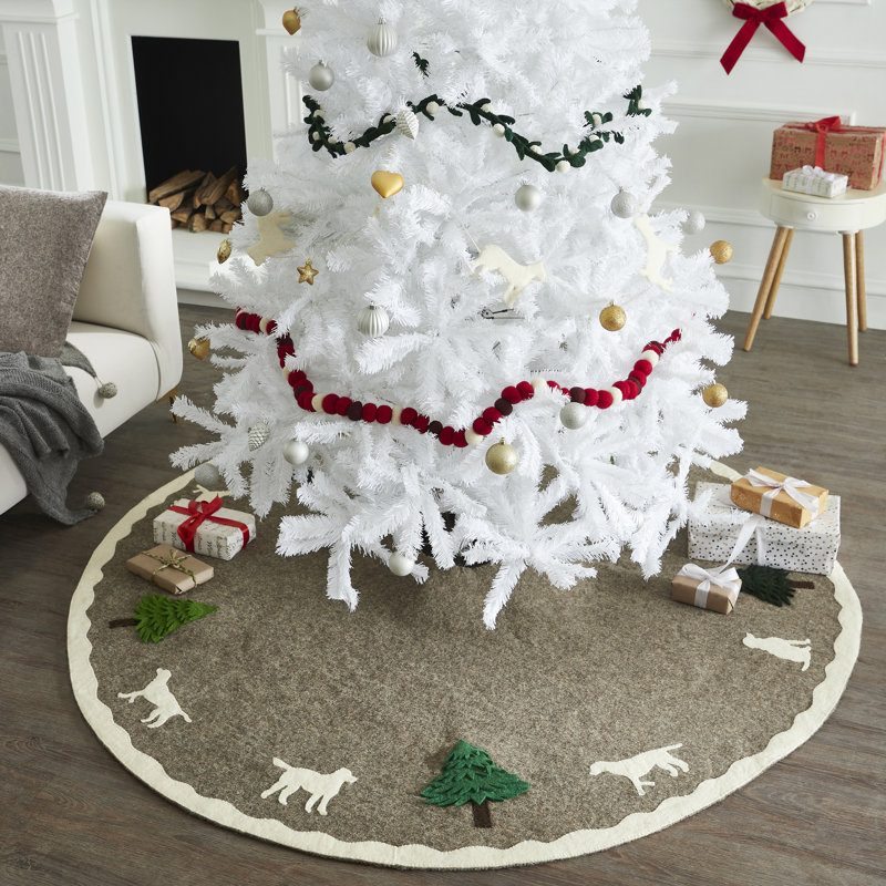 Gray Wool Felt Christmas Tree Skirt with Antler Design
