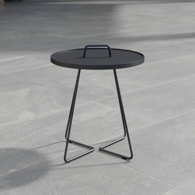 On-the-Move Round Metal Outdoor Side Table , in. W in. D, 14.6", Black