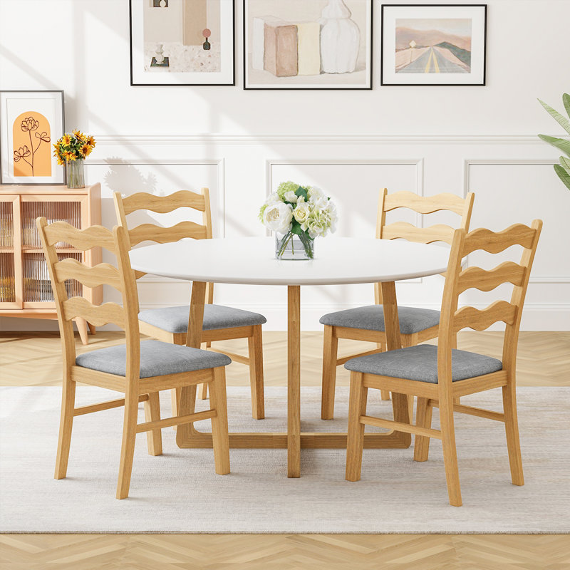 Chaise de cuisine en bois d'hévéa avec siège rembourré et dossier creux Winston Porter, 4