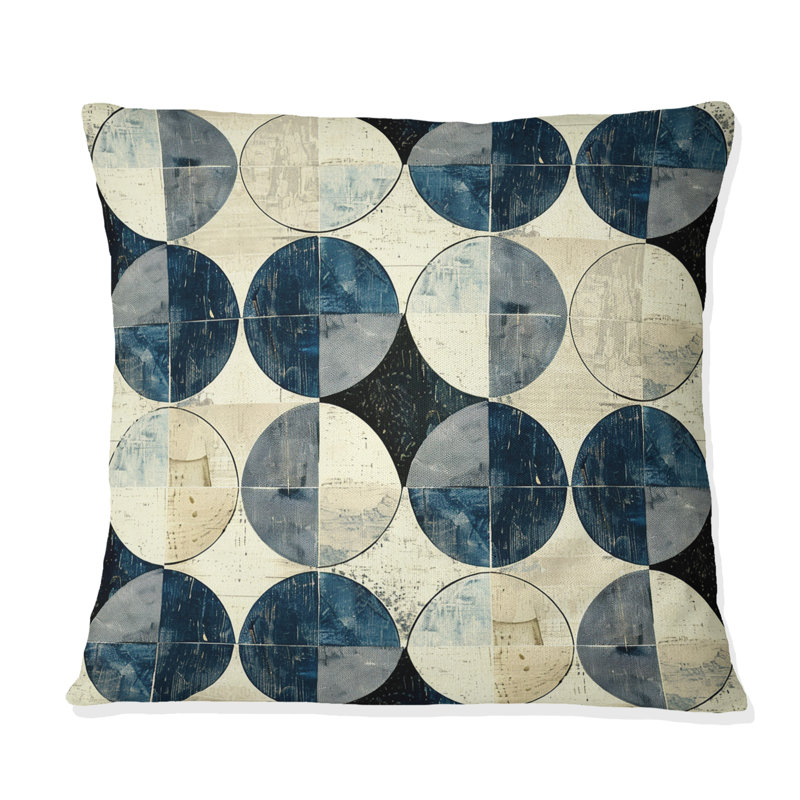 Blanc, noir, cercles de la géométrie Mid-Century - Coussin décoratif à géométrie Mid-Century, H 16 po x l 16 po