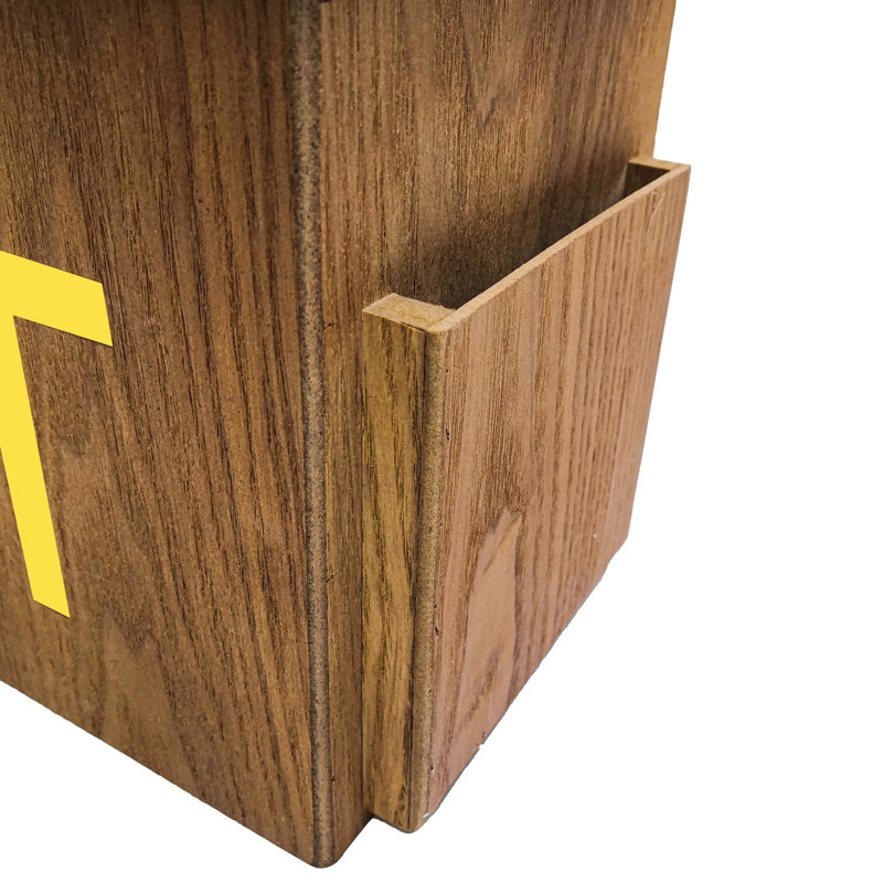 Lockable Oak Donation Box with Gold Cross and Side Pocket
