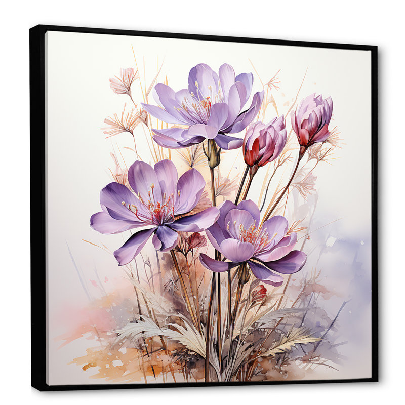 Art mauve zen mauve, Cadre flottant noir, H 16 po x l 16 po x P 1 po