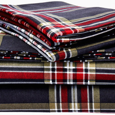 CozyCrest Heritage Plaid Flannel Sheet Set - Twin XL - Deep Pocket - 5 oz - Printed - HEPL170DPSSTWX