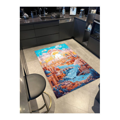 Washable Dido Collection Ancient City Sun River Patterned Vintage Decorative Area Rug