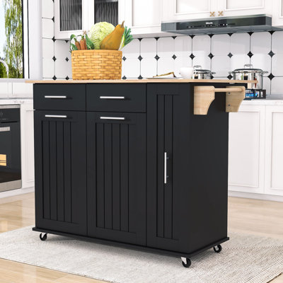 Donabelle Farmhouse Kitchen Cart with Extendable Drop Leaf, 3-Tier Cabinet, 2 Drawers and Lockable Wheels by Lark Manor