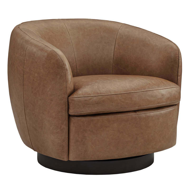 Fauteuil demi-tonneau en cuir Marcy Geniue, Camel Genuine Leather, Noir