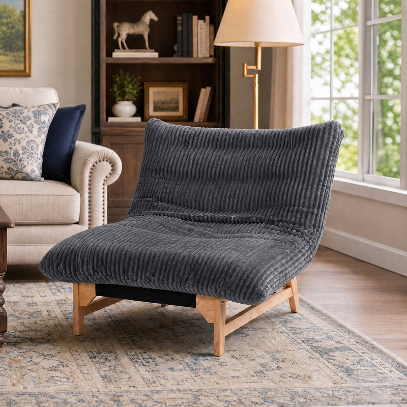 Fauteuil d'appoint rembourré sans accoudoirs en velours côtelé avec structure en bois massif Cloud-Like, Gris foncé