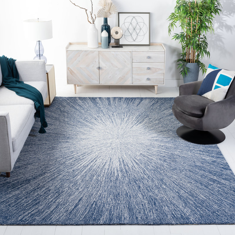 Blue and White Handmade Wool Tufted Area Rug 4' x 6'