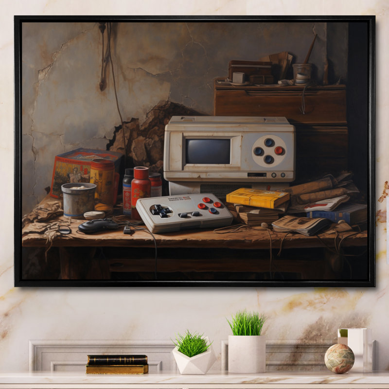 «Retro Video Game Retro Remembrance I», reproduction d'art sur toile, H 34 po x l 44 po x P 1,5 po, Cadre flottant noir