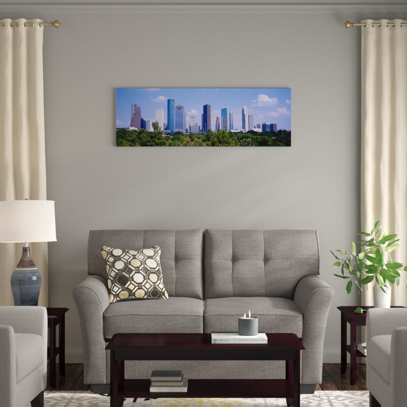 Bâtiments dans une ville, Houston, Texas - reproduction de photo sur toile tendue, H 12 po x l 36 po x P 1,5 po, Toile tendue
