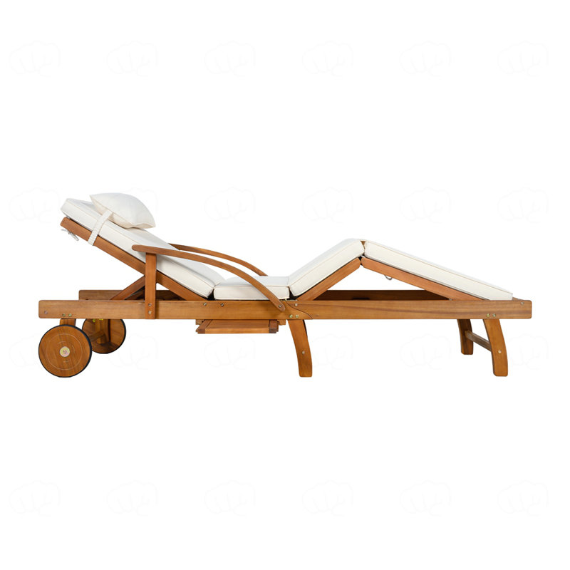 Acacia Wood Frame Outdoor Lounge Chairs Set, Beige