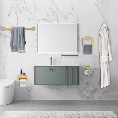 Stainless Steel Bathroom Hardware Set, 5-Piece Wall-Mounted Towel Bar Holder With Shelf