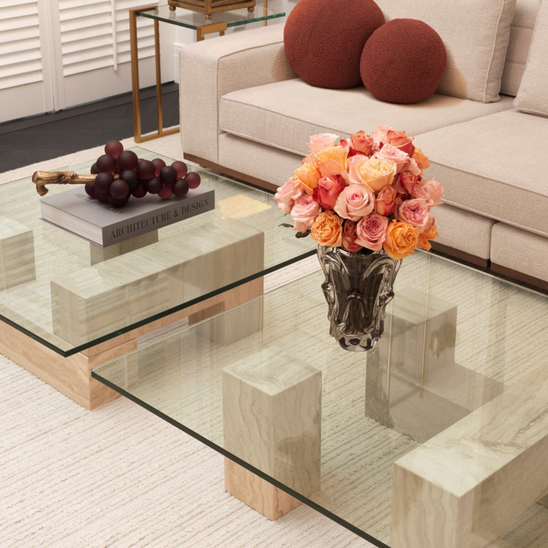 Coffee Table Ikal Travertine - Glass