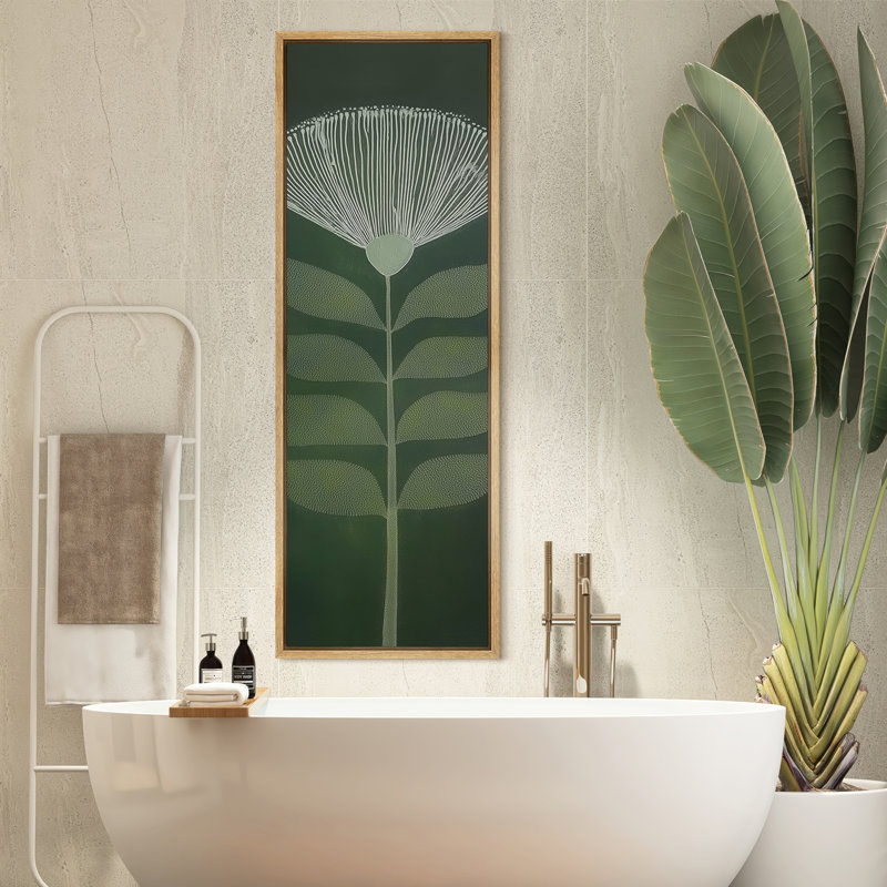 Tige de fleur blanche minimaliste sur fond beige doux - grande impression encadrée sur toile de la chambre principale
